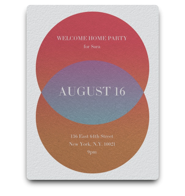 Red and blue gradient simple chic modern invitation card with two overlapping circles.