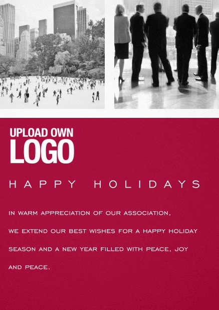 Corporate Christmas card with photo field, own logo option and red text field. Red.