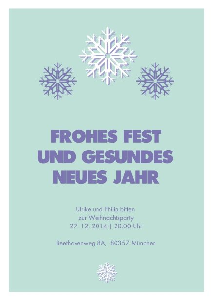 Weihnachtskarte mit Schneeflocken auf hellblauem Hintergrund mit editierbarem Text.