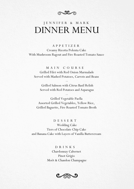 White Menu card with editable text
