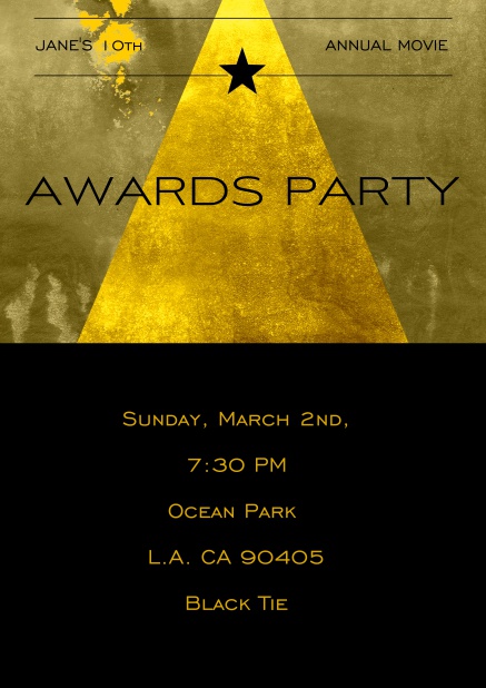 Online invitation card with golden pyramid and black bottom.