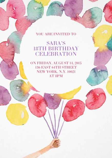 Invitation with colorful balloons for 18th birthday.