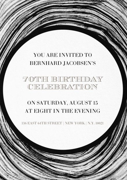 Invitation in circles for 70th birthday.