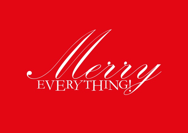 Online Season's Greetings card with Merry Everything wishes on colorful paper color. Red.