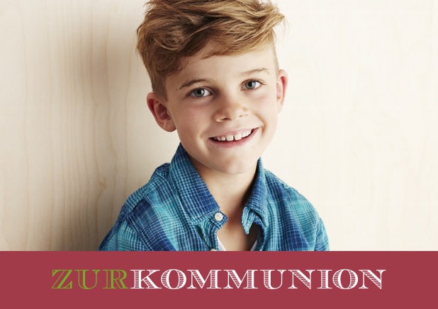 Online Einladungskarte zur Kommunion mit Foto Rot.