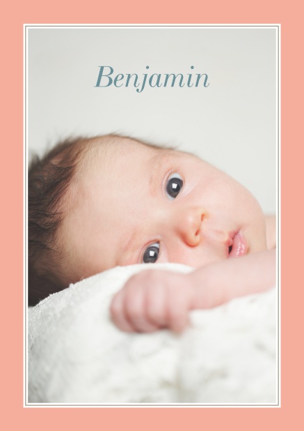 Online Birth announcement with photo and colorful frame and special flowers on the back. Pink.