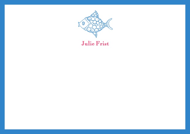 Customizable online Note card with fish and frame in various colors. Blue.