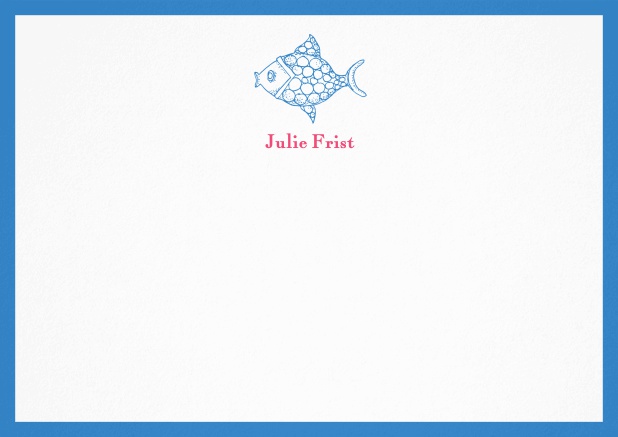 Anpassbare Briefkarte mit illustriertem Fish und Rahmen in verschiedenen Farben. Blau.