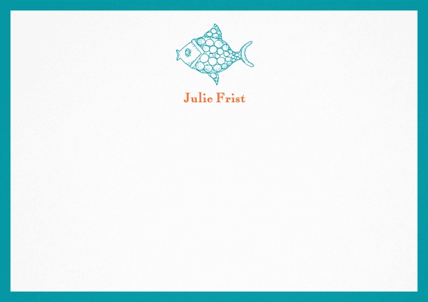 Customizable Note card with fish and frame in various colors.