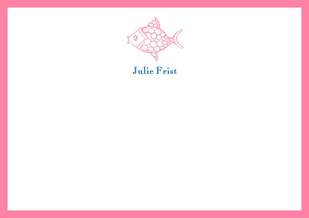 Customizable online Note card with fish and frame in various colors. Pink.