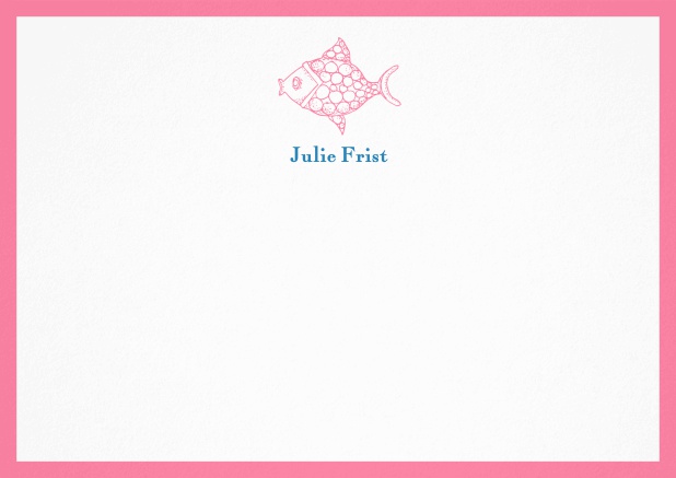 Customizable Note card with fish and frame in various colors. Pink.