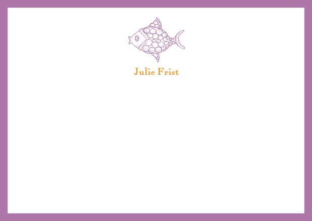 Customizable online Note card with fish and frame in various colors. Purple.