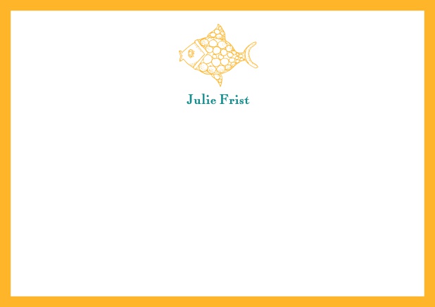 Customizable online Note card with fish and frame in various colors. Yellow.