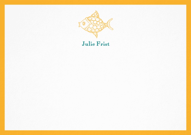 Anpassbare Briefkarte mit illustriertem Fish und Rahmen in verschiedenen Farben. Gelb.