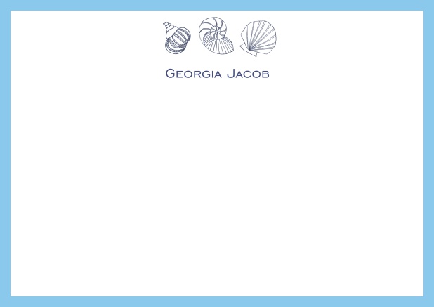 Anpassbare online Briefkarte mit illustrierten Muscheln und Rahmen in verschiedenen Farben. Blau.