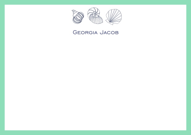 Anpassbare online Briefkarte mit illustrierten Muscheln und Rahmen in verschiedenen Farben. Grün.