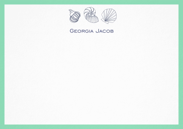 Customizable note card with shells and frame in various colors. Green.