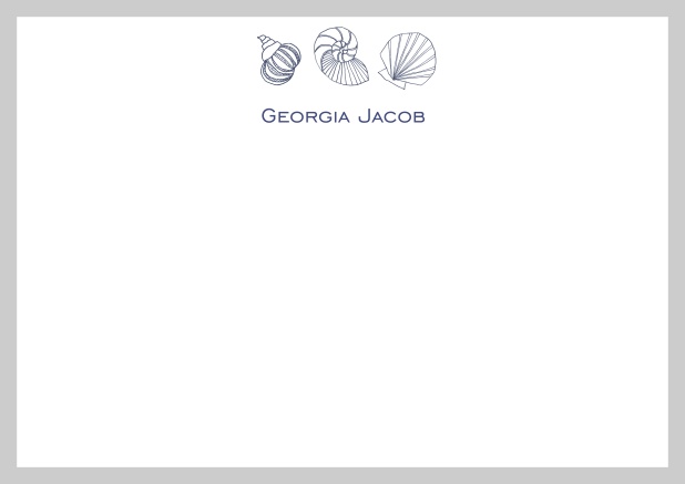 Anpassbare online Briefkarte mit illustrierten Muscheln und Rahmen in verschiedenen Farben. Grau.