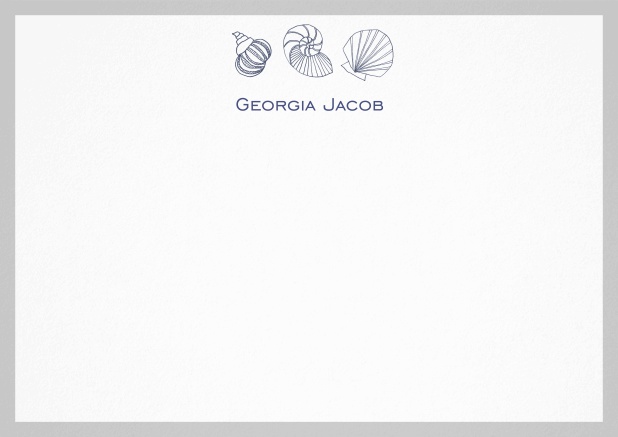 Anpassbare Briefkarte mit illustrierten Muscheln und Rahmen in verschiedenen Farben. Grau.