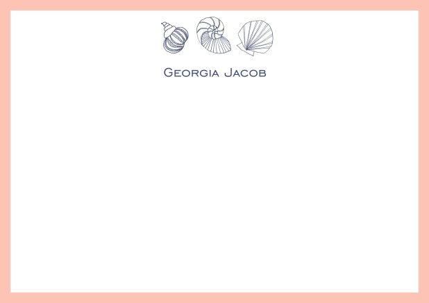 Anpassbare online Briefkarte mit illustrierten Muscheln und Rahmen in verschiedenen Farben. Rosa.