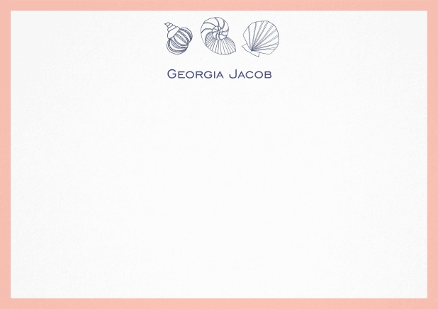 Customizable note card with shells and frame in various colors. Pink.