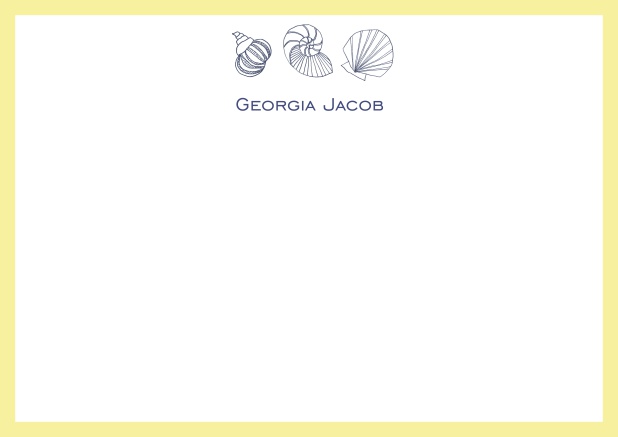 Anpassbare online Briefkarte mit illustrierten Muscheln und Rahmen in verschiedenen Farben. Gelb.