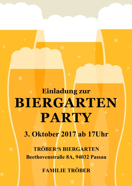 Online Einladungskarte zur Biergartenparty mit vielen Biergläsern