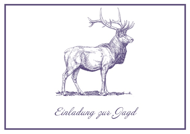 Classic online hunting invitation card with a large stag and a fine frame.