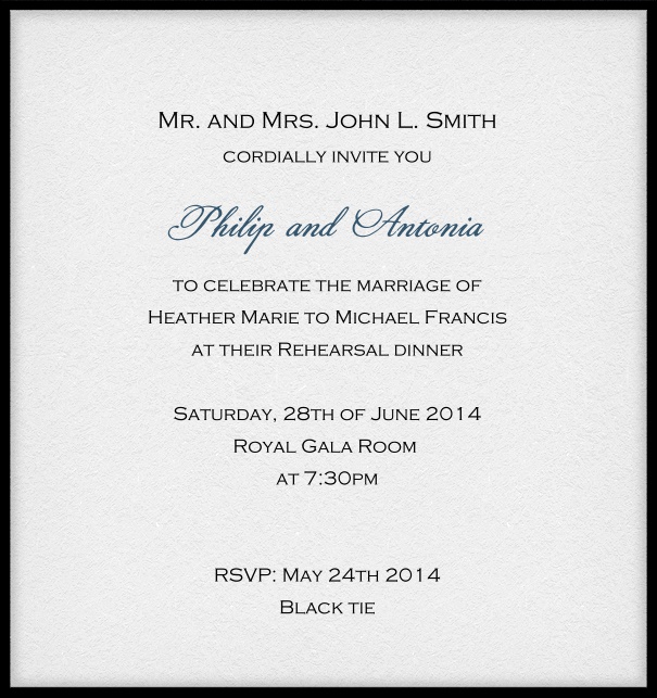 Customize this classic online invitation card with fine frame and optional personal addressing of your recipients. Black.