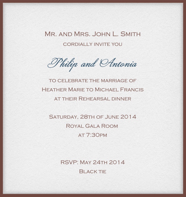 Customize this classic online invitation card with fine frame and optional personal addressing of your recipients. Gold.