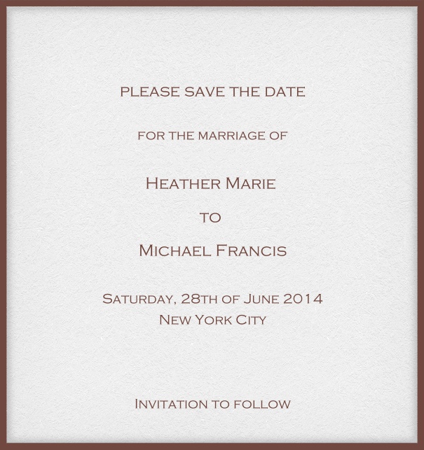 Customizable Online classic save the date card with fine frame in color of choice. Gold.