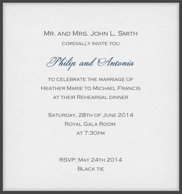 Customize this classic online invitation card with fine frame and optional personal addressing of your recipients. Grey.