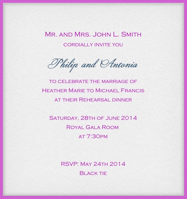 Customize this classic online invitation card with fine frame and optional personal addressing of your recipients. Pink.