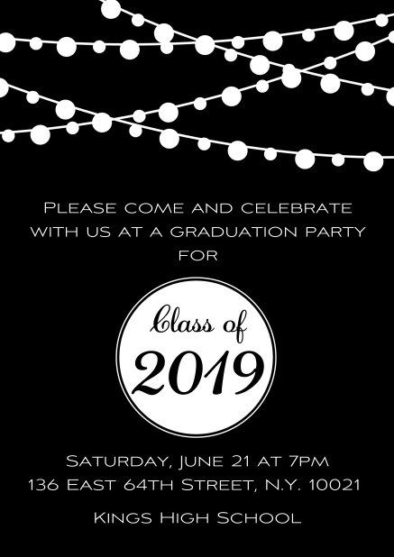 Class of 2019 lights - Black - Graduation Class of 2019 graduation online invitation card with party lanterns. Black.