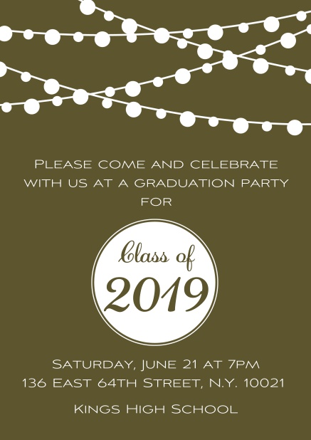 Class of 2019 lights - Gold - Graduation Class of 2019 graduation online invitation card with party lanterns. Gold.