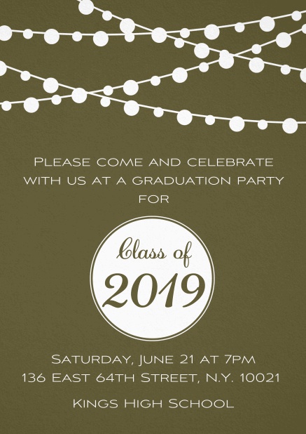 Class of 2019 lights - Gold - Graduation Class of 2019 graduation invitation card with party lanterns. Gold.