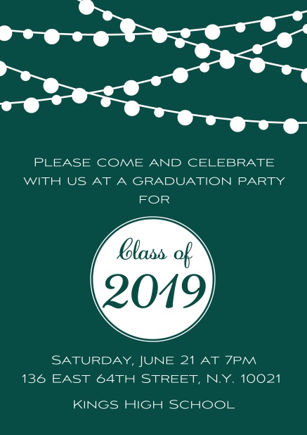 Class of 2019 lights - Green - Graduation Class of 2019 graduation online invitation card with party lanterns. Green.