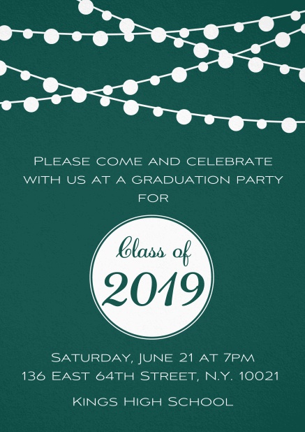 Class of 2019 lights - Green - Graduation Class of 2019 graduation invitation card with party lanterns. Green.