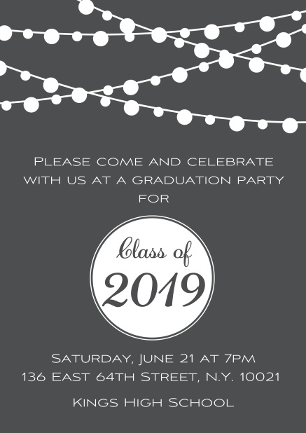 Class of 2019 lights - Grey - Graduation Class of 2019 graduation online invitation card with party lanterns. Grey.
