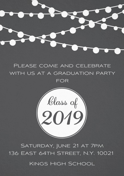 Class of 2019 lights - Grey - Graduation Class of 2019 graduation invitation card with party lanterns. Grey.