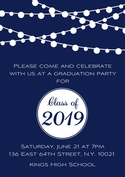 Class of 2019 lights - Navy - Graduation Class of 2019 graduation online invitation card with party lanterns. Navy.