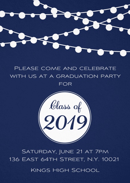 Class of 2019 lights - Navy - Graduation Class of 2019 graduation invitation card with party lanterns. Navy.