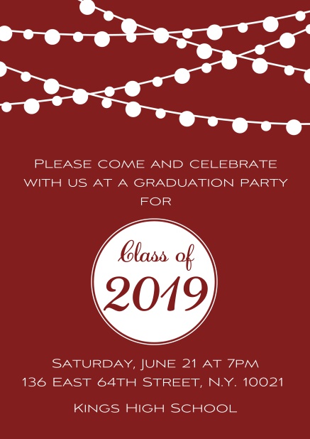Class of 2019 lights - Red - Graduation Class of 2019 graduation online invitation card with party lanterns. Red.