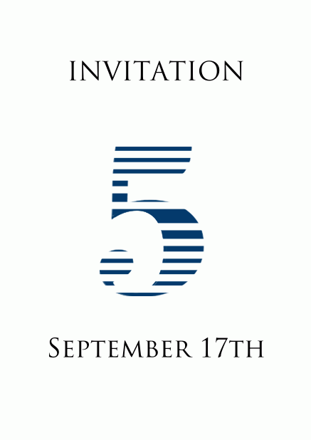 5th anniversary online invitation card with large 5 in cool blue animated stripes White.