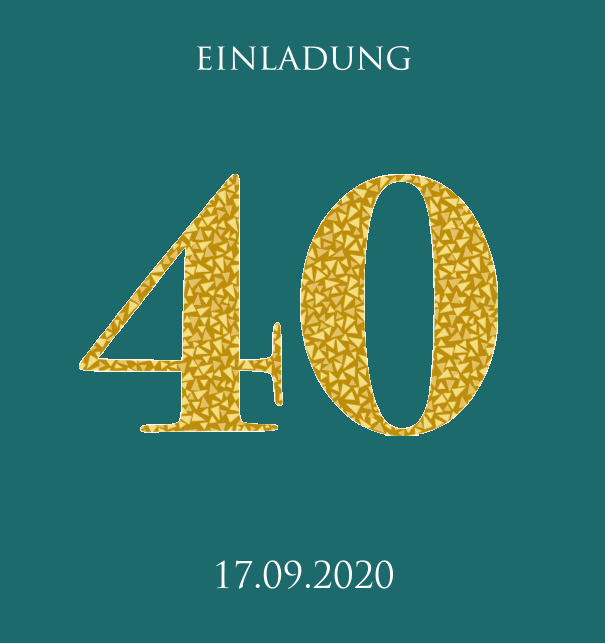 Animierte Online Einladungskarte zum 40. Jubiläum mit animierten goldenen Mosaiksteinen. Grün.