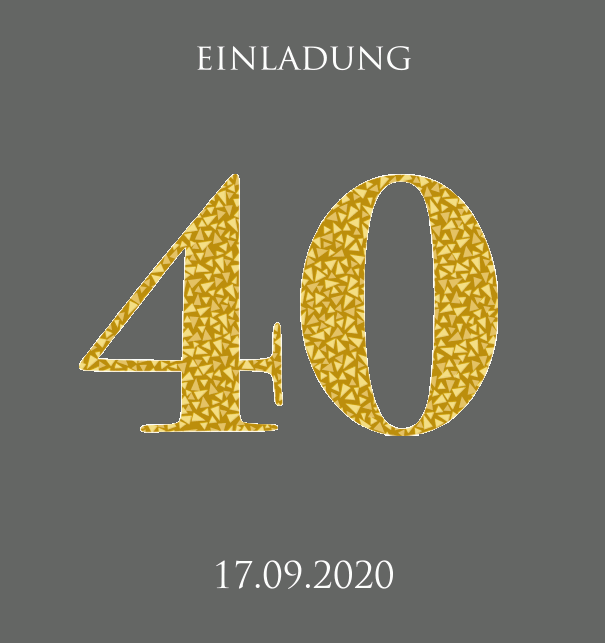 Animierte Online Einladungskarte zum 40. Jubiläum mit animierten goldenen Mosaiksteinen. Grau.
