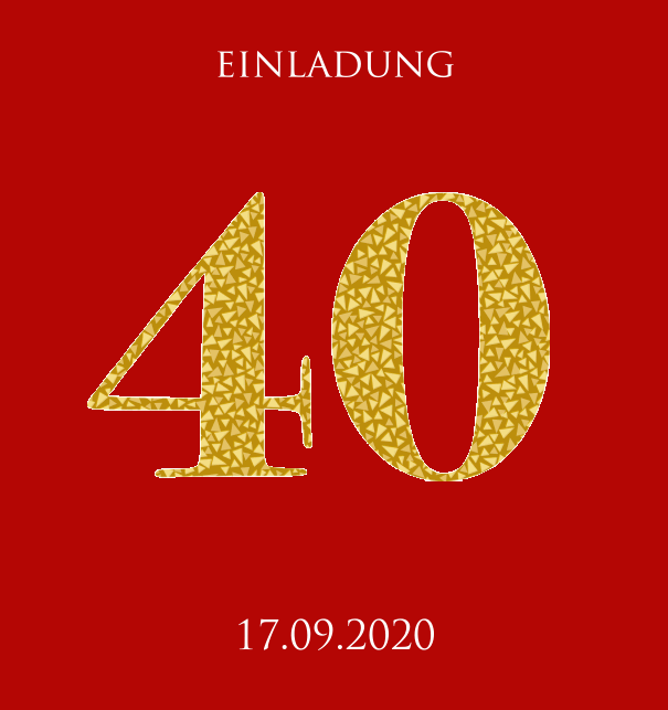 Animierte Online Einladungskarte zum 40. Jubiläum mit animierten goldenen Mosaiksteinen. Rot.