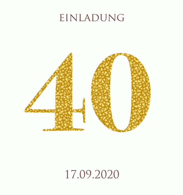 Animierte Online Einladungskarte zum 40. Jubiläum mit animierten goldenen Mosaiksteinen. Weiss.