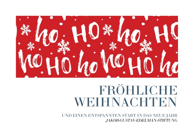 Weihnachtskarte für Firmen mit großer Ho ho ho Illustration. Blau.