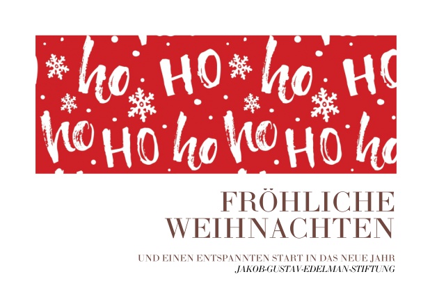 Weihnachtskarte für Firmen mit großer Ho ho ho Illustration. Gold.